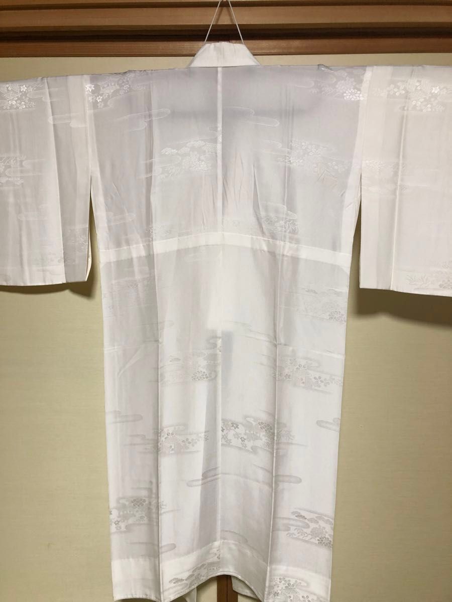 【長襦袢】白　屋敷紋様　袖無双　美品　手縫い　洗える　フォーマル対応　