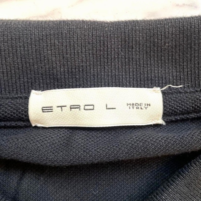 ETRO エトロ　ポロシャツ　サイズL メンズ　ブラック色　ロゴ刺繍　0048_画像5