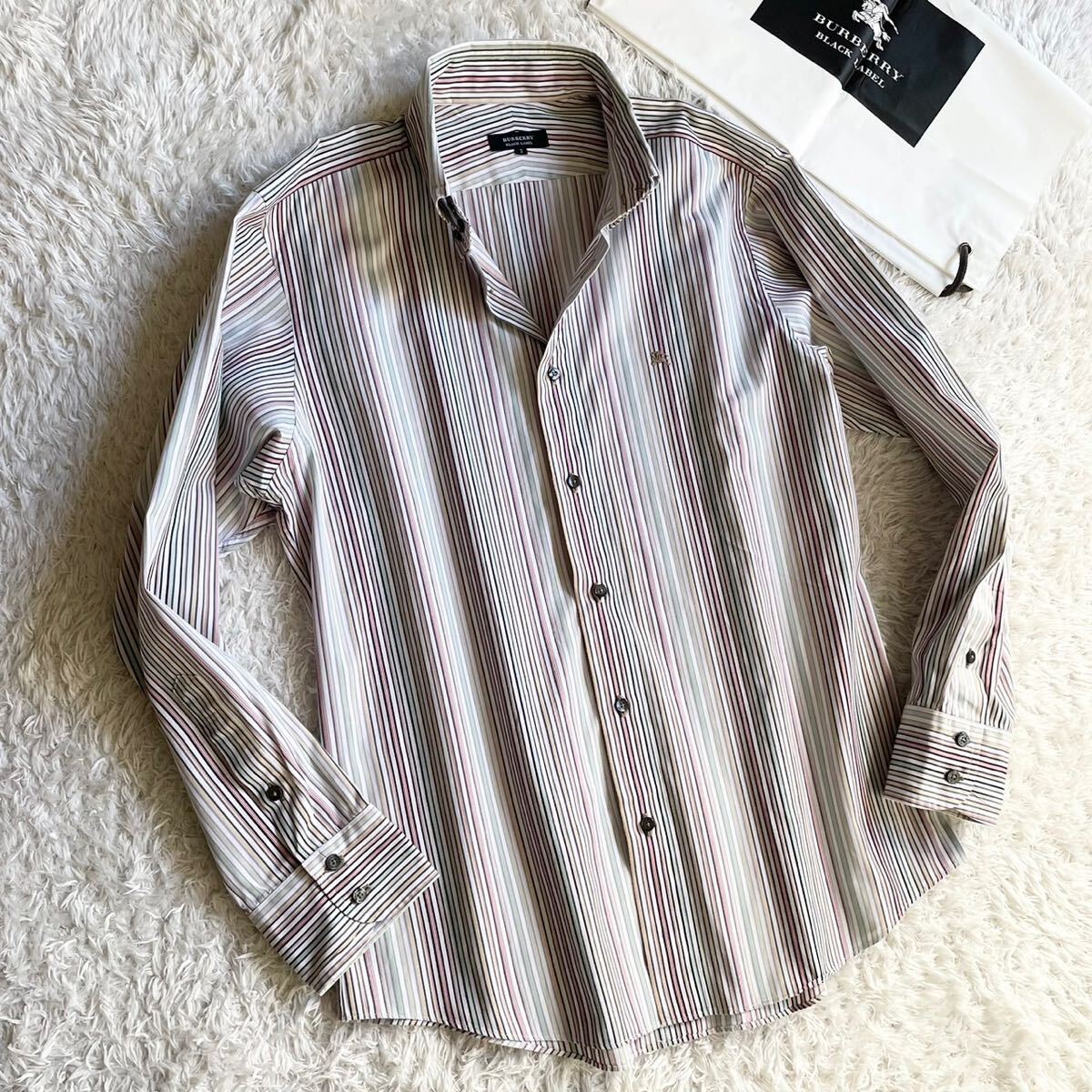  прекрасный товар редкий 3|L! Burberry Black Label рубашка BD длинный рукав шланг вышивка полоса [ подавляющий джентльмен чувство ] BURBERRY BLACK LABEL многоцветный 
