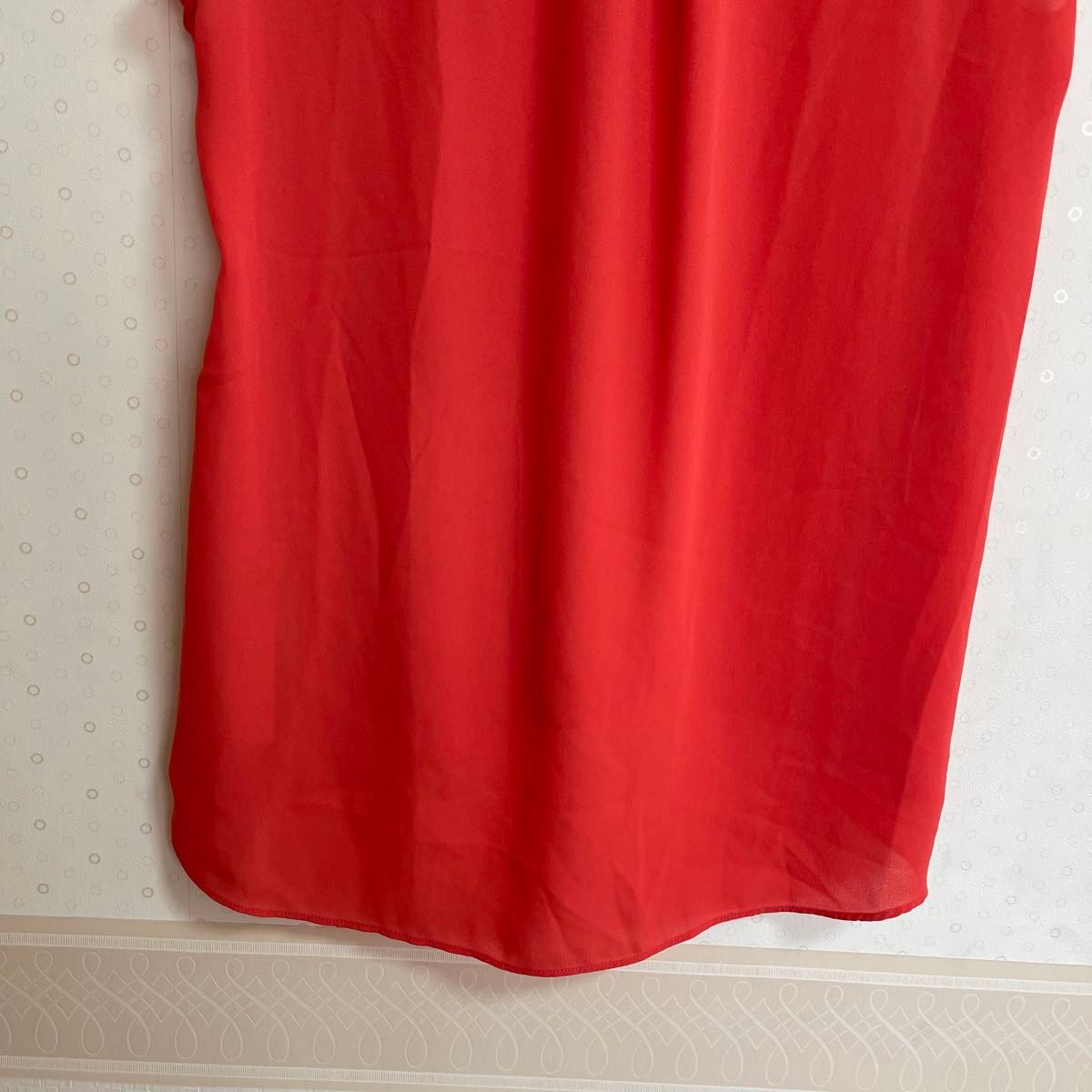 美品ROPE カットソー　Tシャツ　フリル袖　透け感　赤　朱色　サイズ38 半袖  トップス