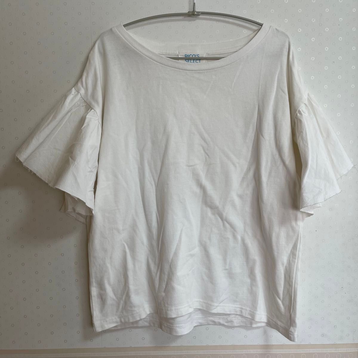 RICO'S SELECT 半袖　Tシャツ　フリルボリューム袖　内タグなし カットソー 白 ホワイト 無地 WOMEN