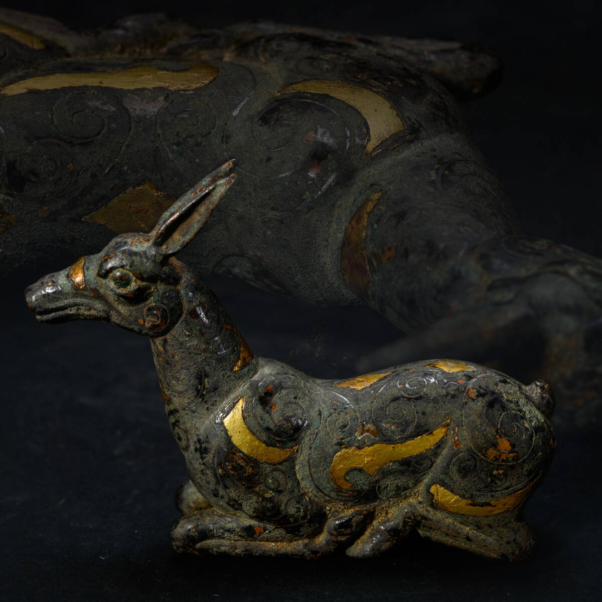 br10552 中国古玩 古銅製 獣形置物 金象嵌 銀象嵌 時代物 銅置物 唐物 高8cm 重202.6g_画像1