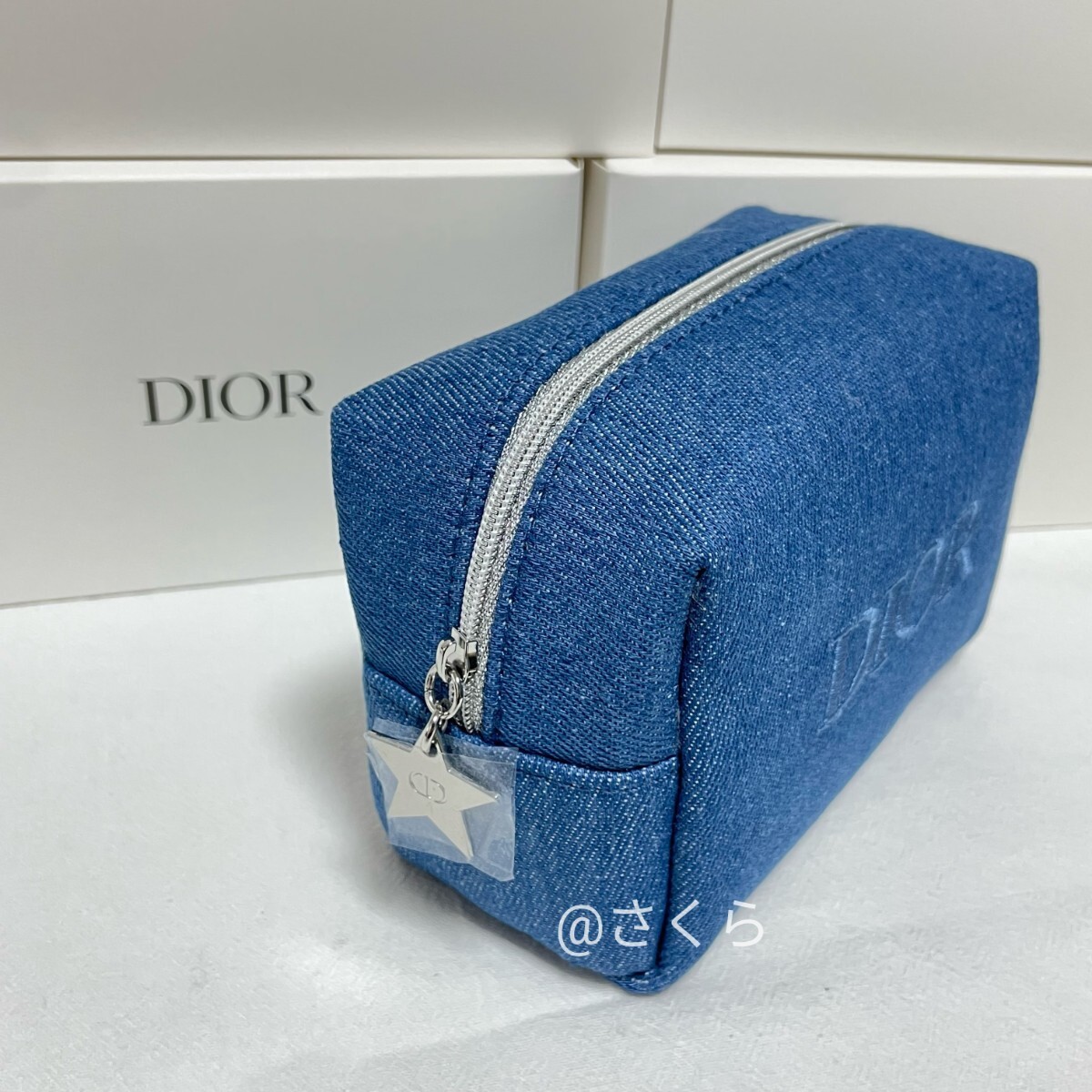 ディオール Dior ノベルテポーチ 化粧ポーチ ノベルティ クリスチャンディオール　ブルー　デニムポーチ　非売品　新品未使用_画像2