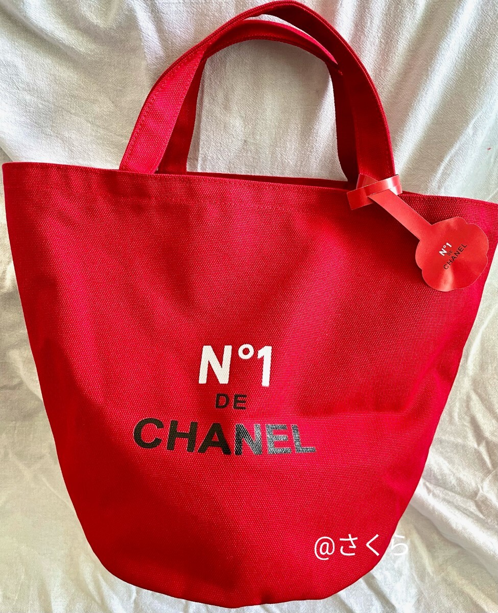 シャネル CHANEL ノベルティ トートバッグ バッグ エコバッグ トートシャネル ロゴ　レッド　大容量　非売品　新品未使用品_画像1