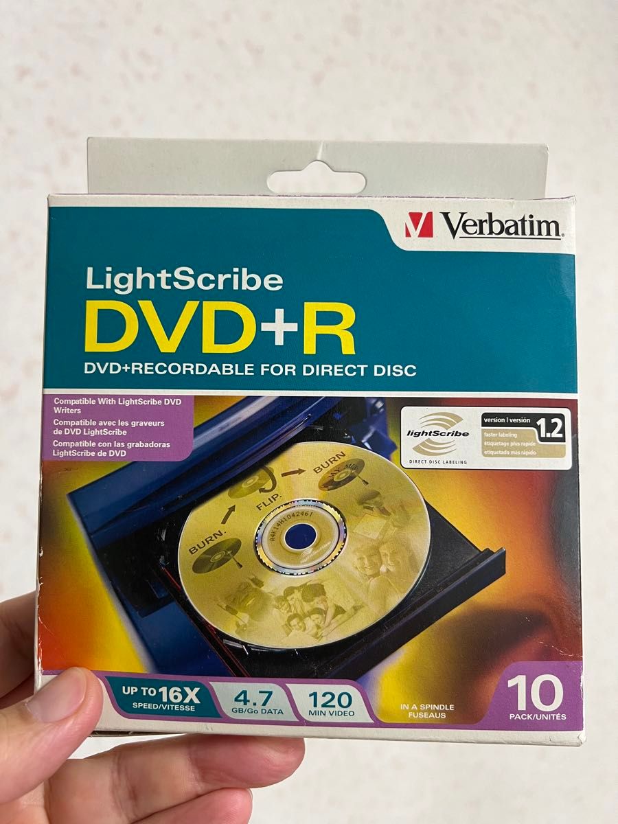 LightScribe DVD+Rメディア10枚（メディアは未開封、箱にはダメージあり） 16倍速 Verbatim
