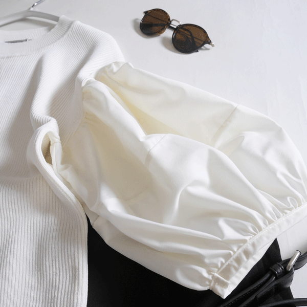  новый товар #bon Jules SaGa n# необычность материалы объем рукав вязаный tops off белый! взрослый симпатичный!