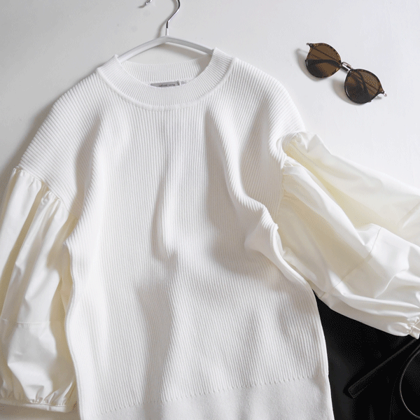  новый товар #bon Jules SaGa n# необычность материалы объем рукав вязаный tops off белый! взрослый симпатичный!