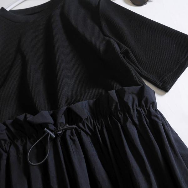  new goods #bon Jules SaGa n# short sleeves rib knitted ×ba Rune skirt do King One-piece black × black! unusual material switch . waist do Lost 