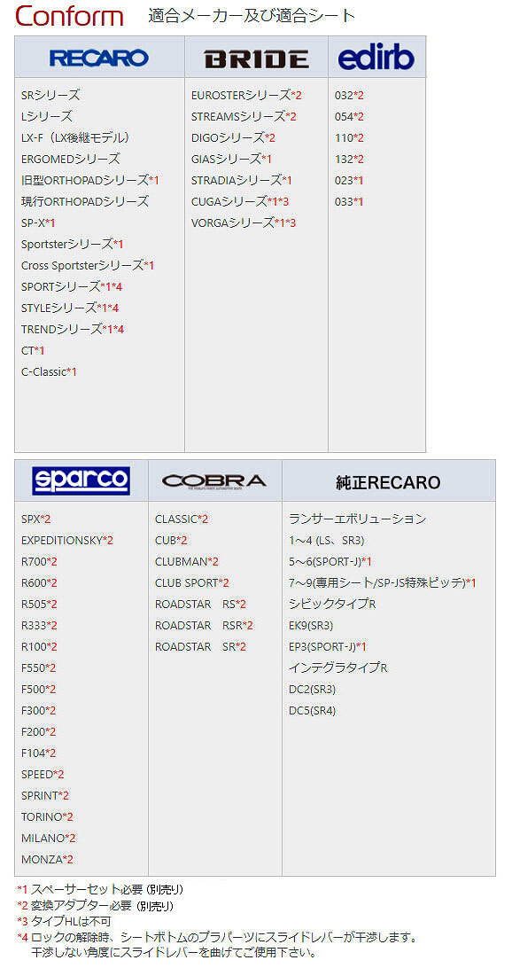 エヌスポーツ/N SPORT シートレール マツダ ベリーサ DC5W,DC5R B4(底どめ4ポジション) 右座席用 DMA1271B04R_画像4