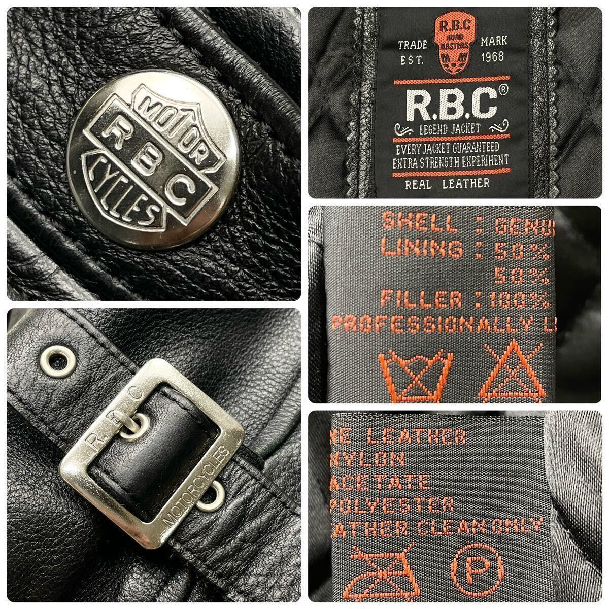美品 Lサイズ RBC シングルライダース レザー 牛革 シボ革 キルティング キルトライニング 黒 ブラック レザージャケット アールビーシーの画像10