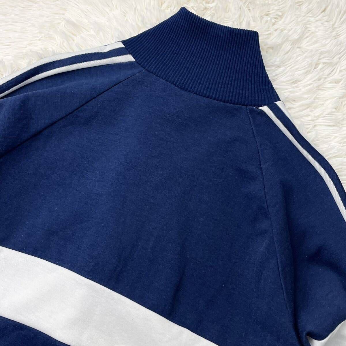  редкий 70s 80s adidas Adidas спортивная куртка темно-синий to зеркальный . il Vintage джерси Zip выше воротник высота б/у одежда Roo любитель производства 