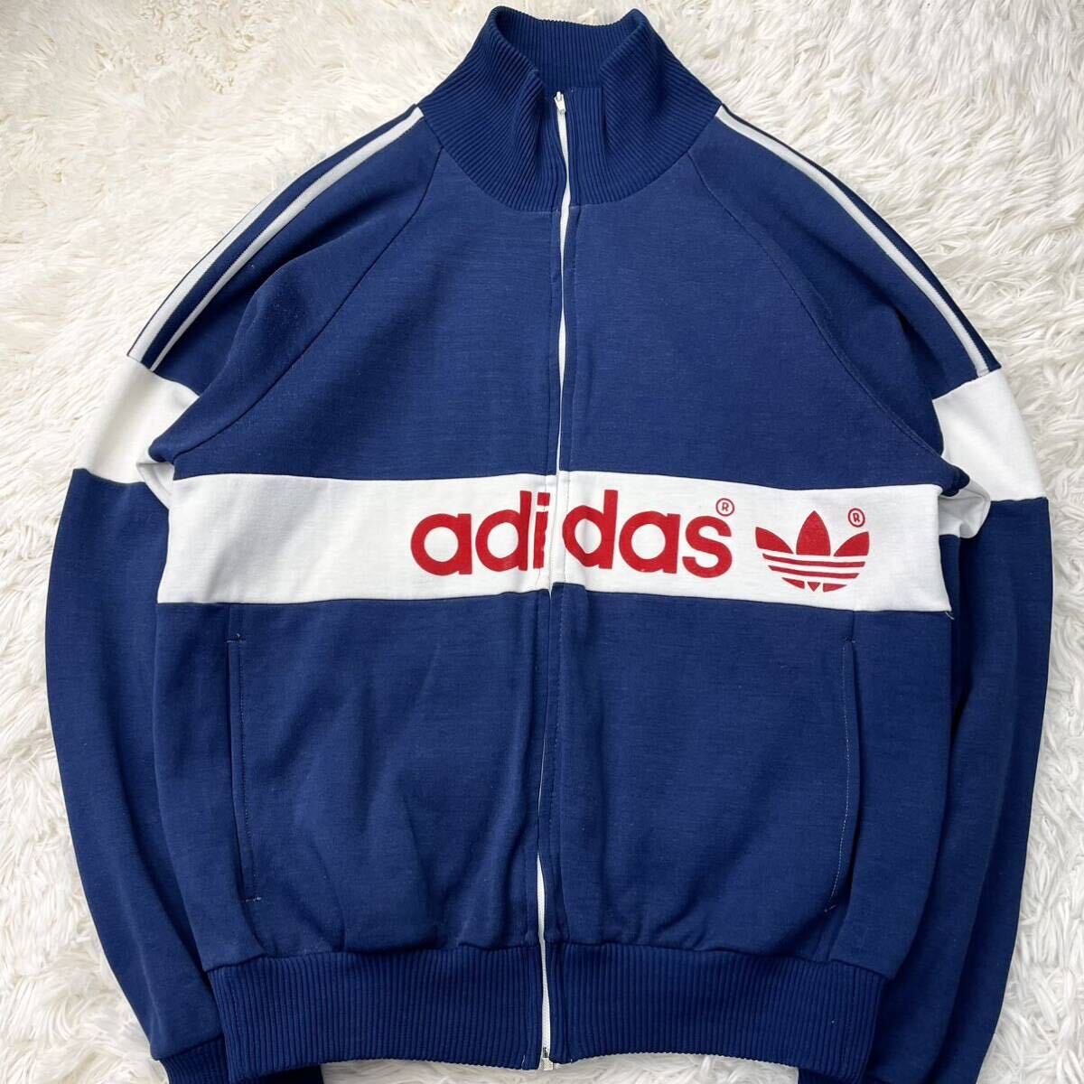  редкий 70s 80s adidas Adidas спортивная куртка темно-синий to зеркальный . il Vintage джерси Zip выше воротник высота б/у одежда Roo любитель производства 