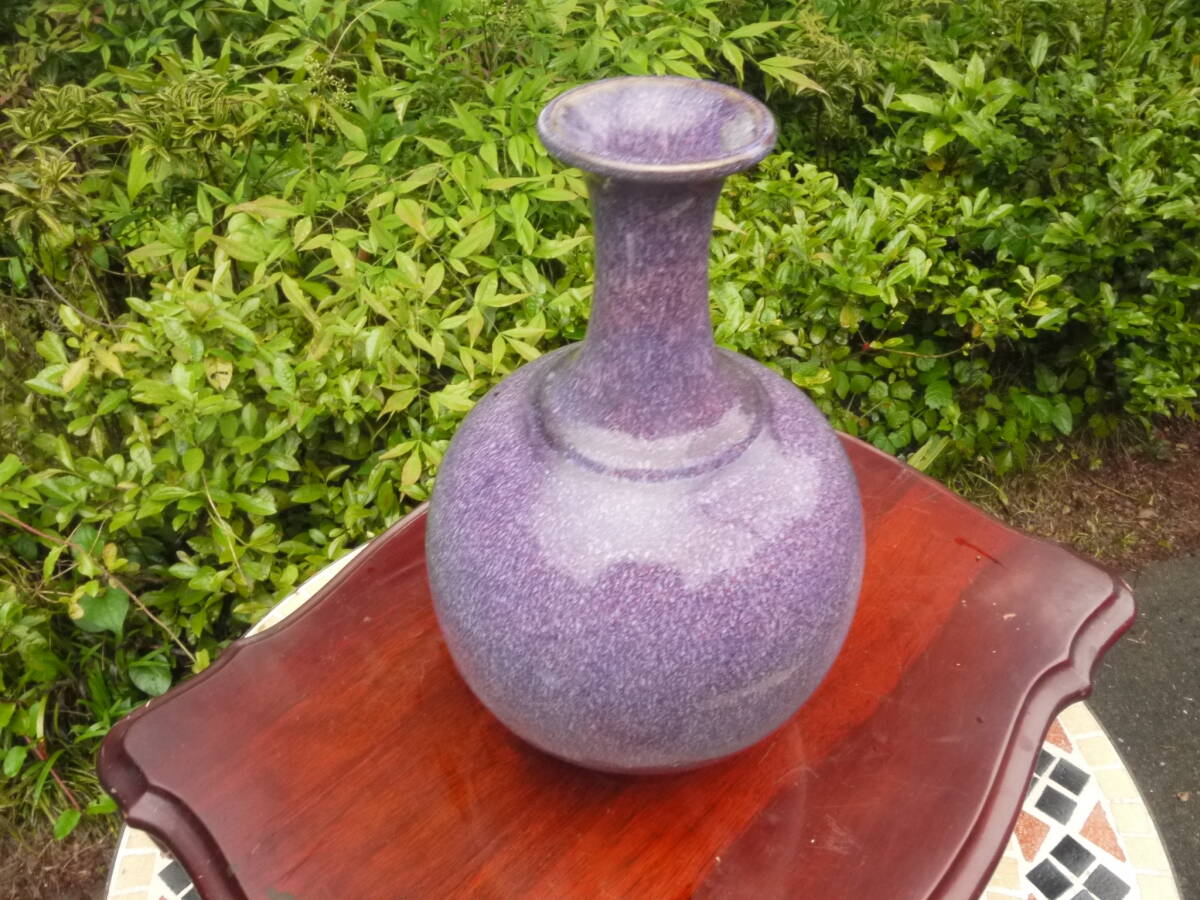 【CI405】釣窯釉 均窯 花瓶 中国美術 古玩 高さ28cm 重さ2.4kg_画像5