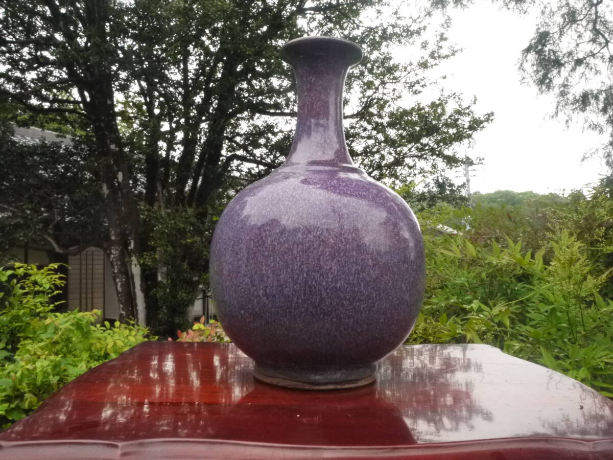 【CI405】釣窯釉 均窯 花瓶 中国美術 古玩 高さ28cm 重さ2.4kg_画像6