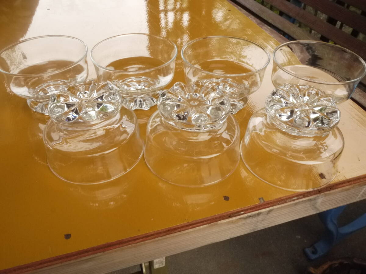 [4May13 C] не использовался crystal десерт стакан шербет стакан 7 покупатель комплект Showa Retro 