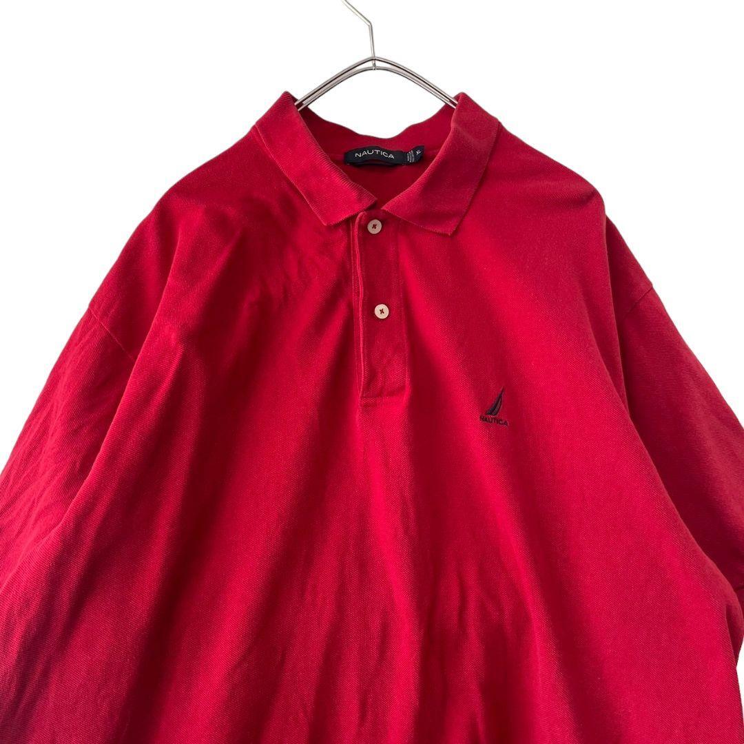 NAUTICAロゴ刺繍半袖ポロシャツ赤メンズXL　g8