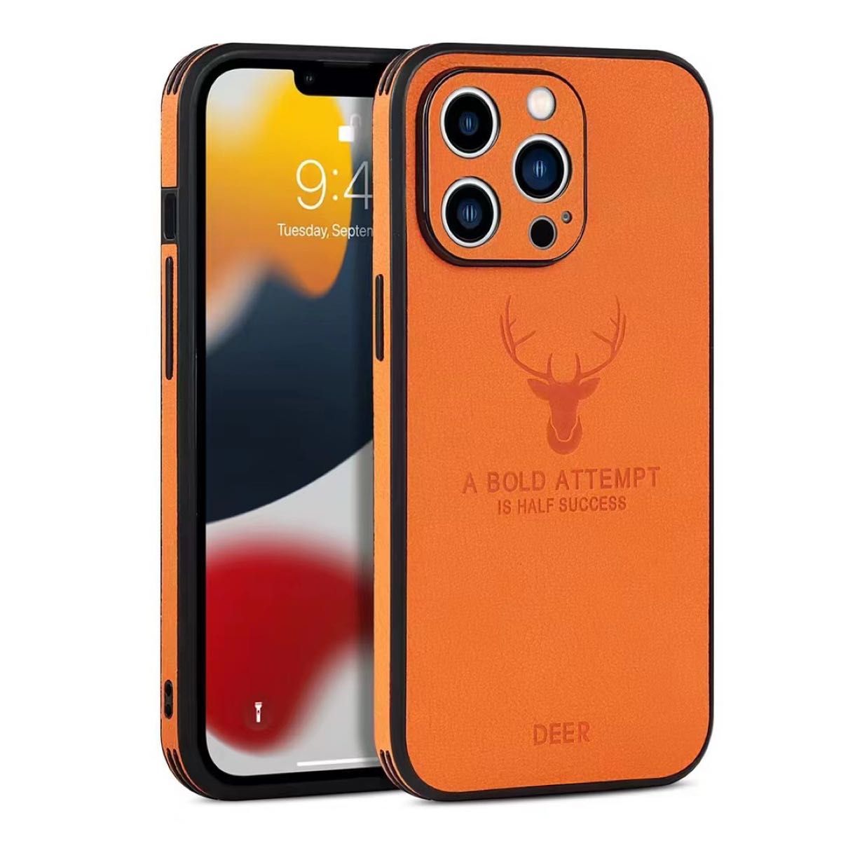 iPhone12 オレンジ スマホケース スマホカバー iPhoneケース iPhoneカバー 鹿 DEER クール シンプル