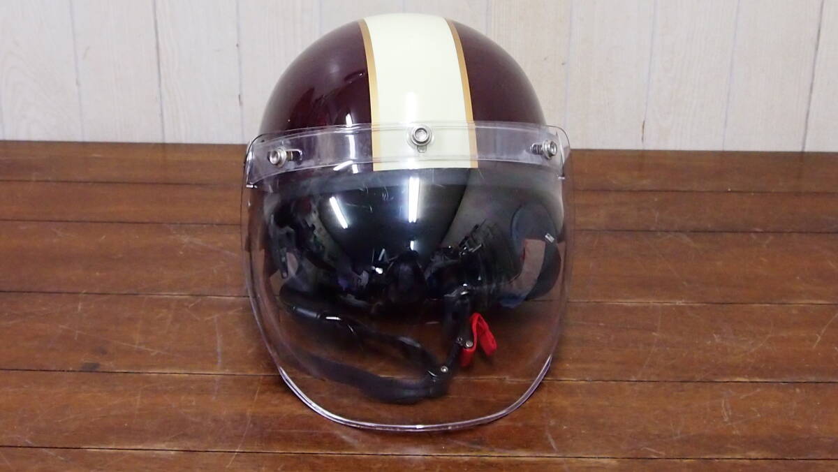 中古品☆ＣＲＯＳＳ☆ＣＲ－７６０☆バイクヘルメット☆１２５ｃｃ以下用☆フリーサイズ☆ブラウン/アイボリー☆４０５Ｓ４－Ｊ１４４５４_画像1