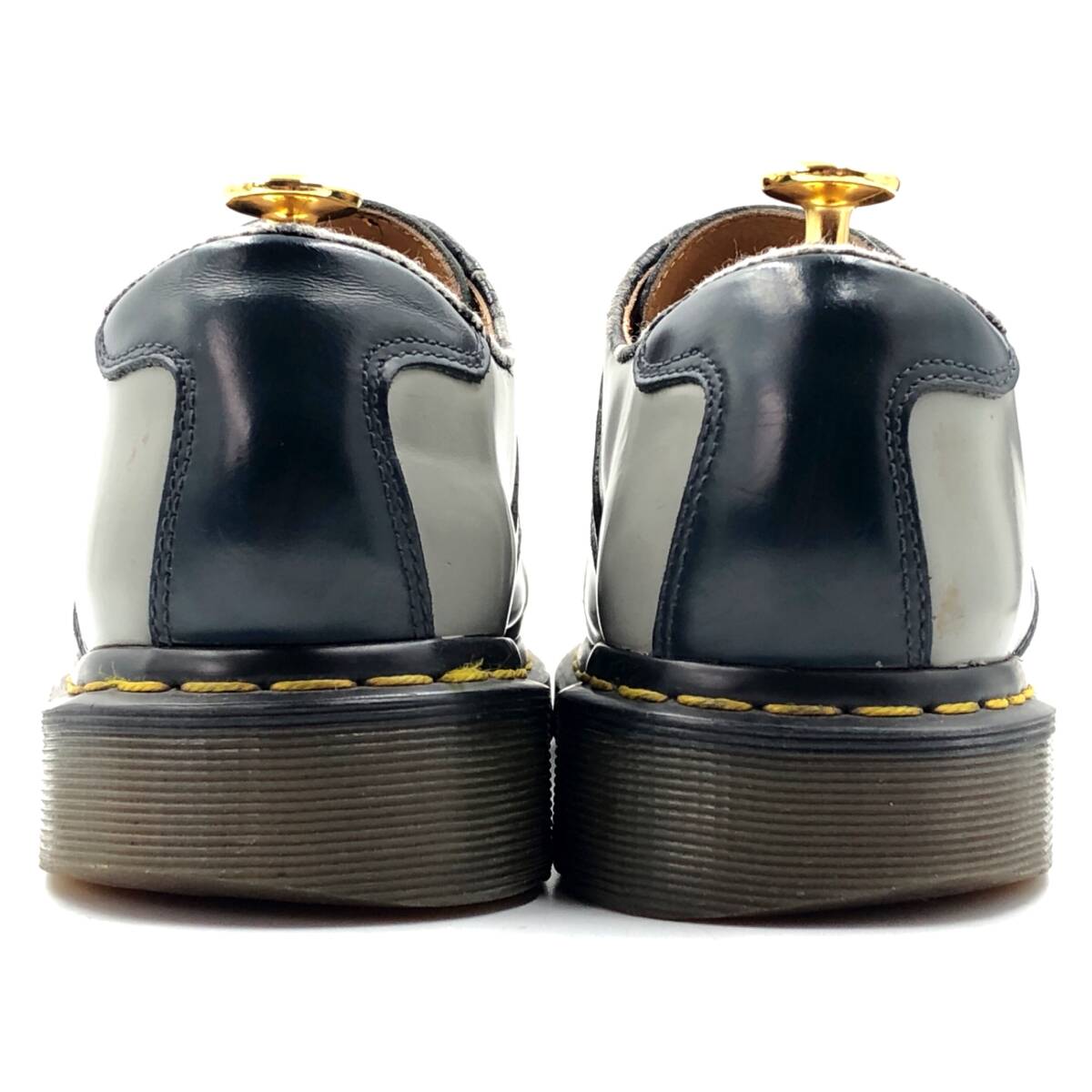 即決 Dr.Martens ドクターマーチン 26cm UK8 US9 RAFI メンズ レザーシューズ 5ホール サドルシューズ グレーxネイビー 革靴 皮靴
