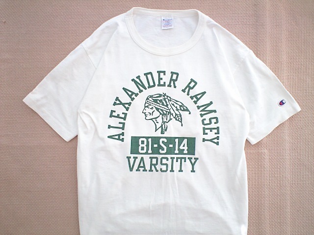 即決 Lサイズ USA製 Champion T1011 ヘビーウェイト Tシャツ 白 ALEXANDER RAMSEY インディアン 4段プリント