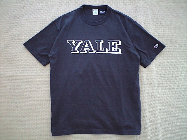 即決 綺麗な状態 USA製 YALE プリント Lサイズ Champion T1011 ヘビーウェイト Tシャツ ネイビー