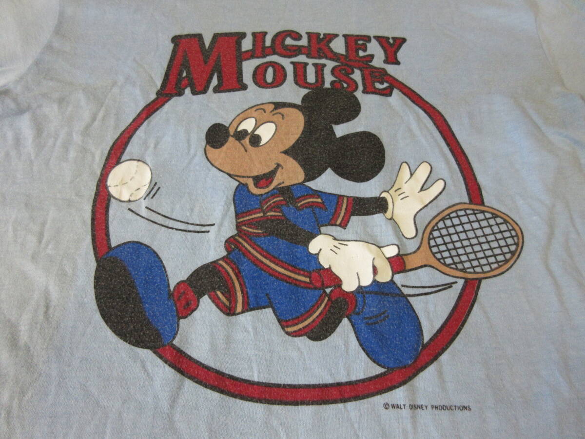 70s80s Mickey Mouse Tシャツ S~ 水色 シングルステッチ ヴィンテージ オールド ミッキーマウス ディズニー Disney テニス_画像7