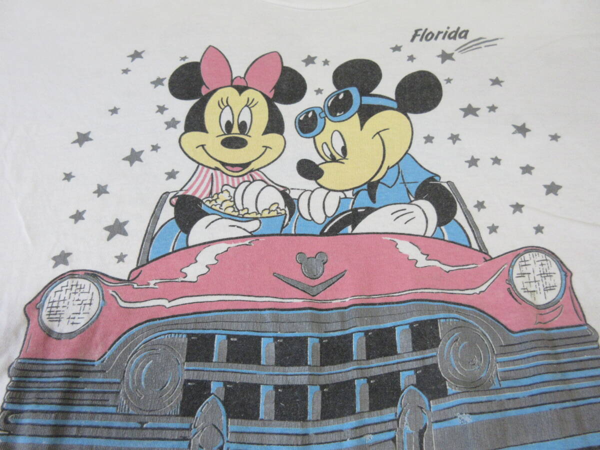 80s90s Disney Tシャツ XL~XXL シングルステッチ 両面プリント ミッキーマウス ミニーマウス アメ車 クラシックカー Florida ヴィンテージ _画像8