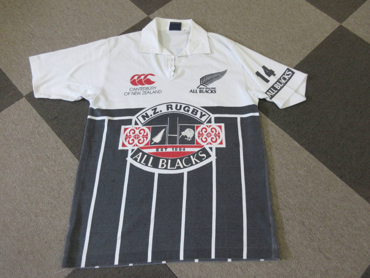 90s CANTERBURY ALL BLACKS ラガーシャツ M ラグビー カンタベリー オールブラックス ヴィンテージ ニュージーランド 14 スポーツ_画像1