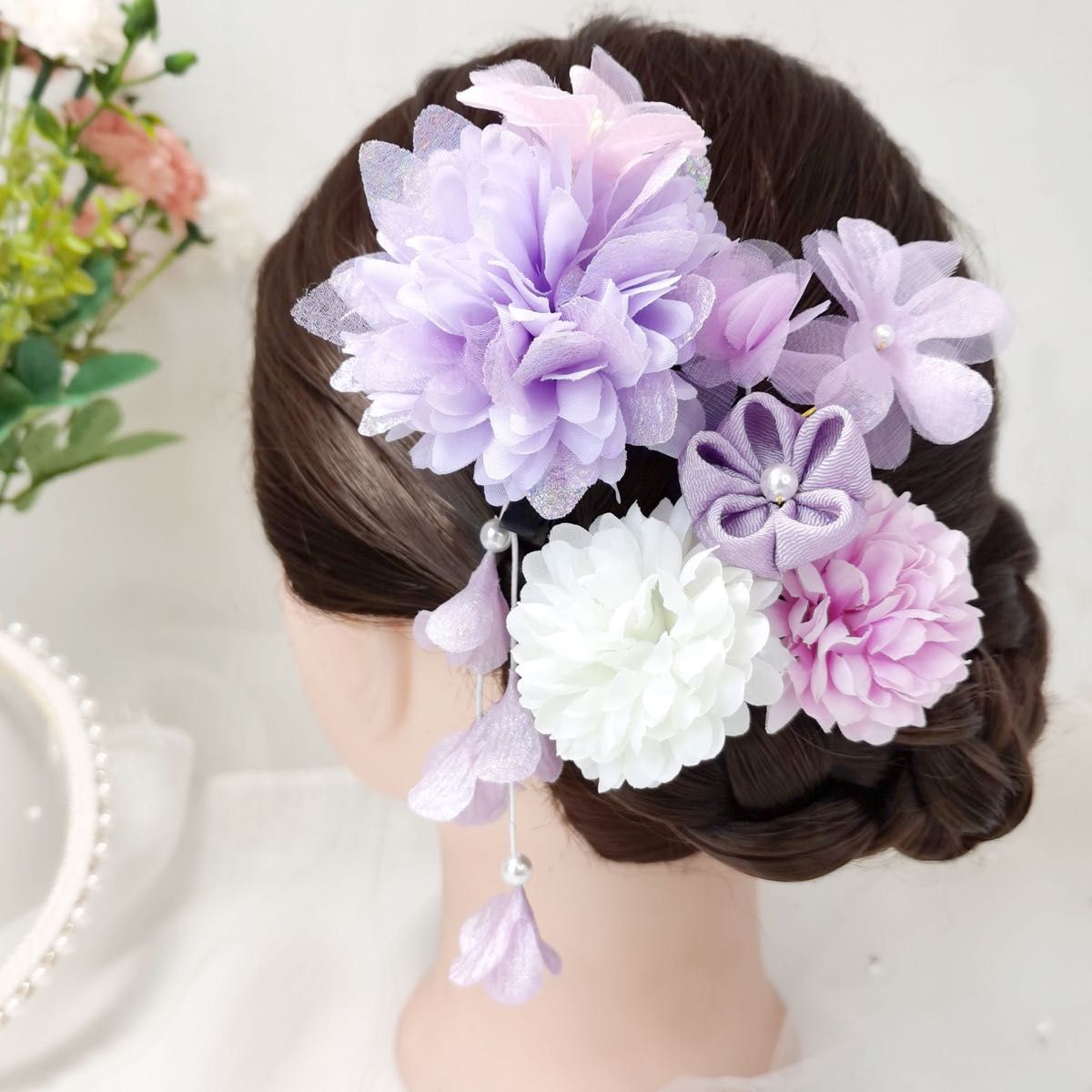 髪飾り 浴衣 お祭り 和装 振袖 七五三 結婚式 成人式 卒業式 花火大会 紫 着物 パープル