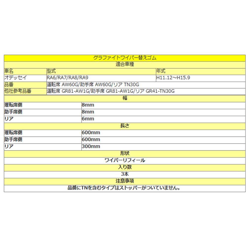 オデッセイ用 AW60G AW60G TN30G グラファイトワイパー替えゴム フロント リア用 3本セット 車_画像2