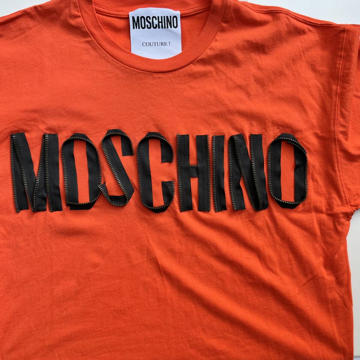 MOSCHINO Moschino S size zipper Logo T-shirt short sleeves orange 