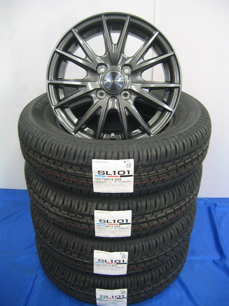 ブリヂストン 夏 タイヤ セイバーリング SL101 185/70R14 185/70-14 ＆ アルミホイール セット 新品 4本 ノート 【インボイス領収書OK】の画像1