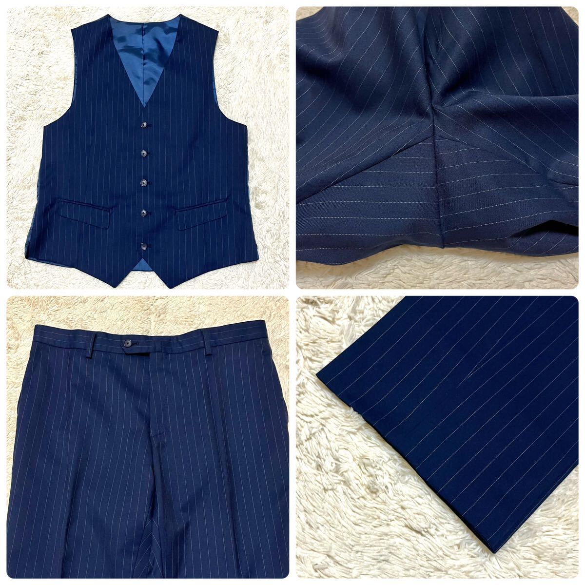  unused class *PERSON\'S 3 piece setup navy stripe business suit M single 2B the best navy blue color Person's men's 