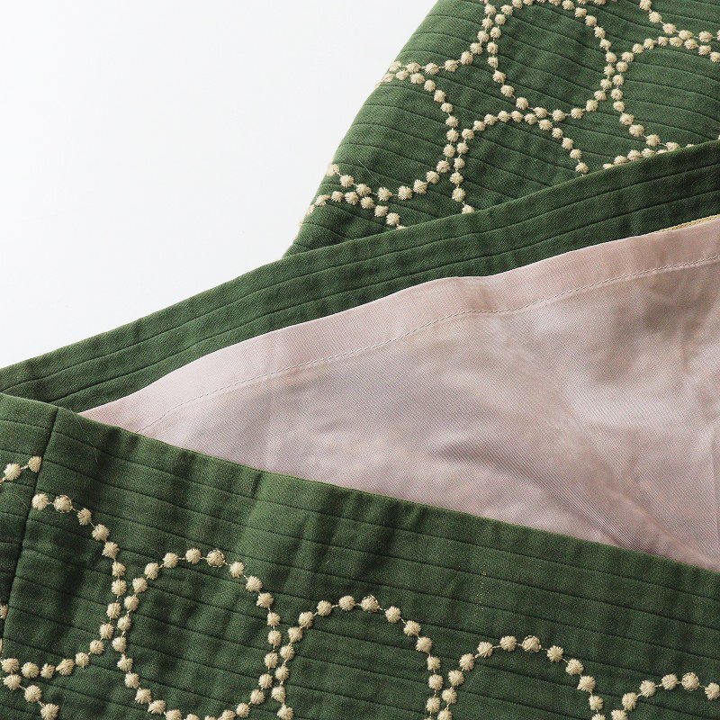 ミナペルホネン mina perhonen tambourine スカート 40/カーキ グリーン 刺繍 コットン 台形【2400013872348】_画像5