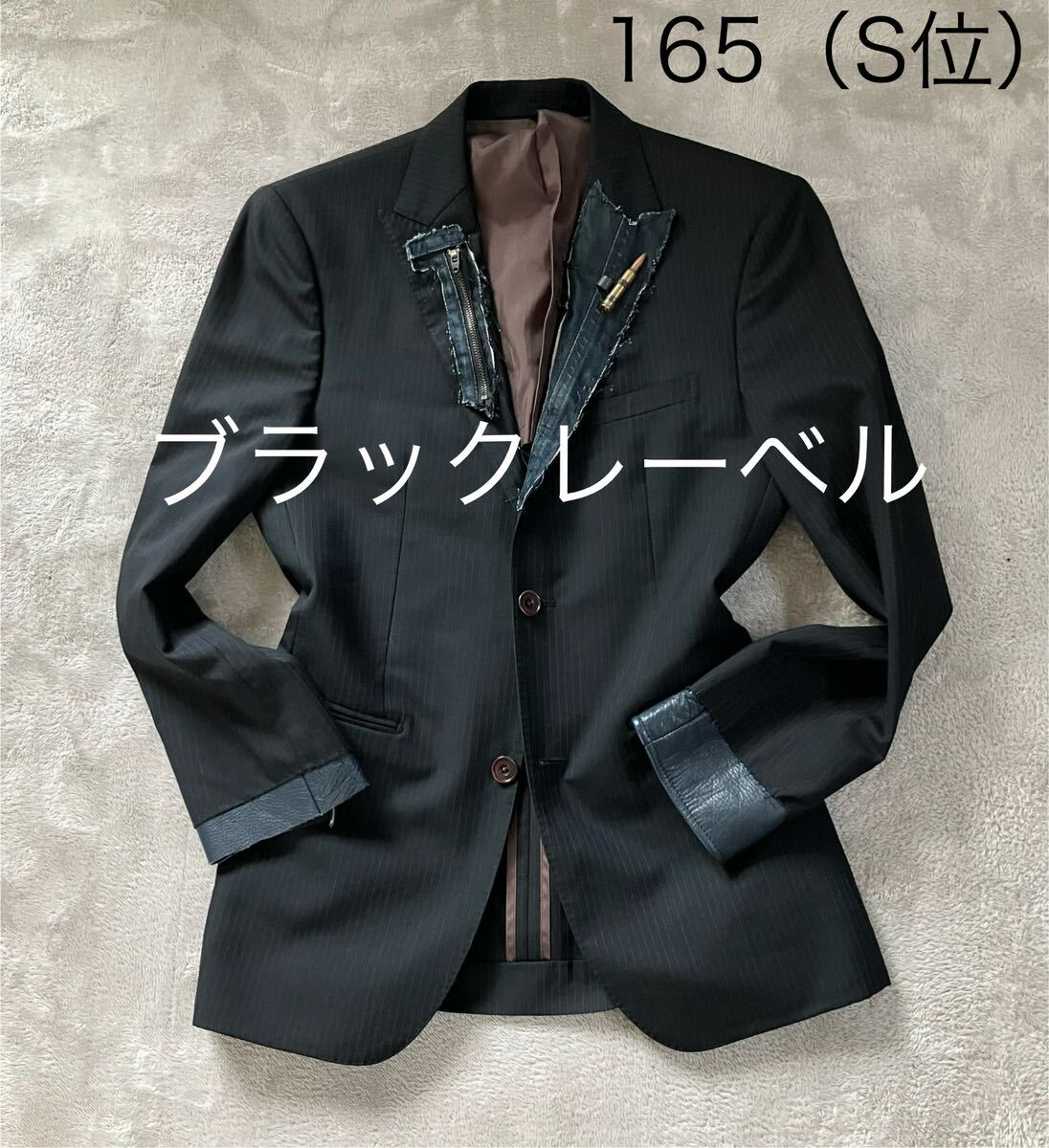 幻の逸品　BURBERRY BLACK LABEL バーバリーブラックレーベル　テーラード　ノバチェック　S グレー　レザー生地　デニム生地　背抜き　夏_画像1