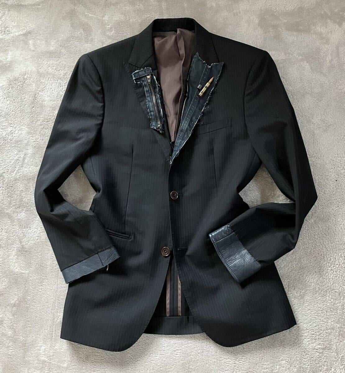 BURBERRY BLACK LABEL バーバリーブラックレーベル　テーラード　ノバチェック　背抜き　通気性　春夏　グレー　デニム　レザー　メンズ　_画像2