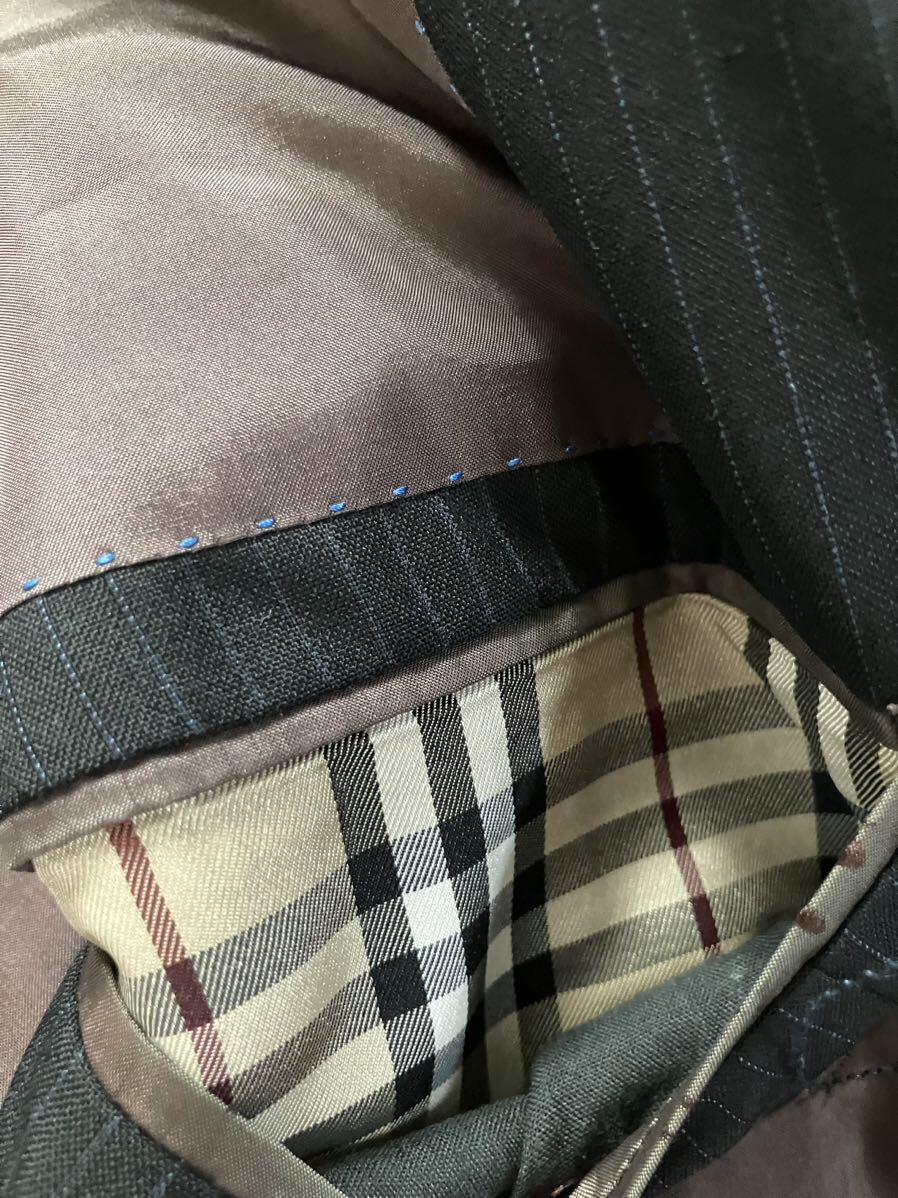 幻の逸品　BURBERRY BLACK LABEL バーバリーブラックレーベル　テーラード　ノバチェック　S グレー　レザー生地　デニム生地　背抜き　夏_画像8