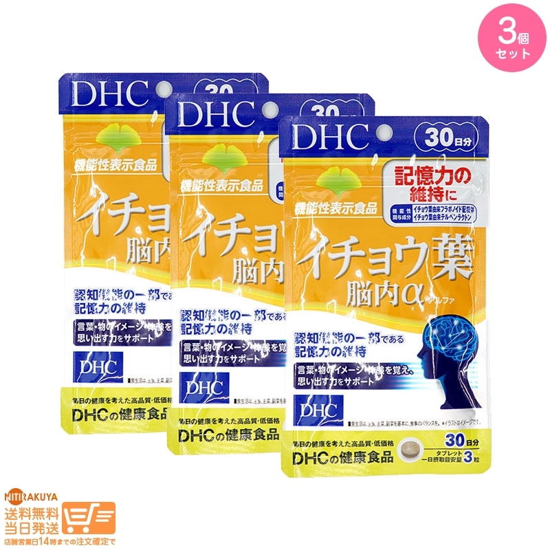 DHC イチョウ葉 脳内アルファ 90粒/30日分 イチョウ葉エキス食品 追跡配送 3個セット 送料無料_画像1