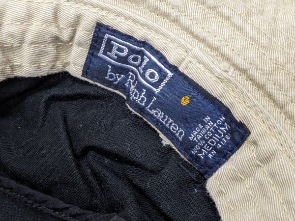 4．POLO ポロラルフローレン GOOD フェードカラー 90s 金ドット デカロゴ刺繍 バケットハット 帽子 ヴィンテージ 約56㎝ 黒 x501の画像5