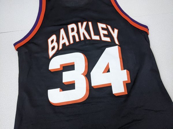 8．SUNS チャンピオン 34番 BARKLEY デカロゴ プリント バスケ ノースリーブ ユニフォーム ゲーム シャツ NBA メンズ40 黒紫橙x410の画像4