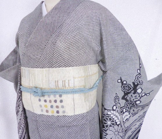 1021■美品 鹿の子絞り調 単衣 絽 洗える着物 訪問着 裄67■ひまわり_画像2