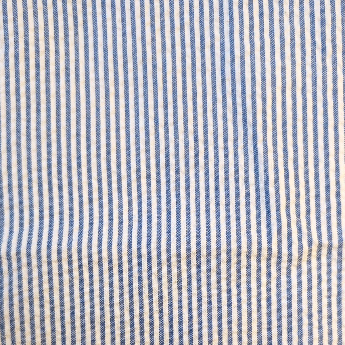 綿100％ 播州織 サッカー生地 ストライプ ブルー×オフ白 生地巾約110cm×約1.7m