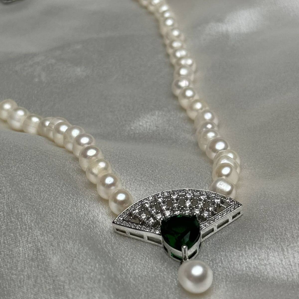 綺麗！本真珠ネックレス×トルマリン 天然パールネックレス42cm necklace jewelry の画像6