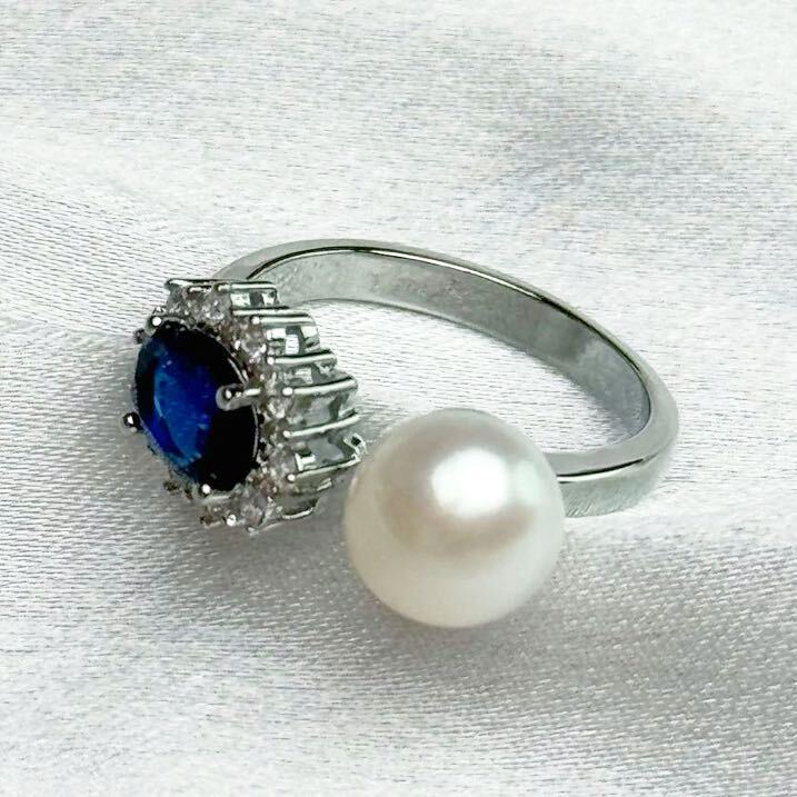 本真珠×タンザナイト 7mm 天然パールリング 指輪 の画像4