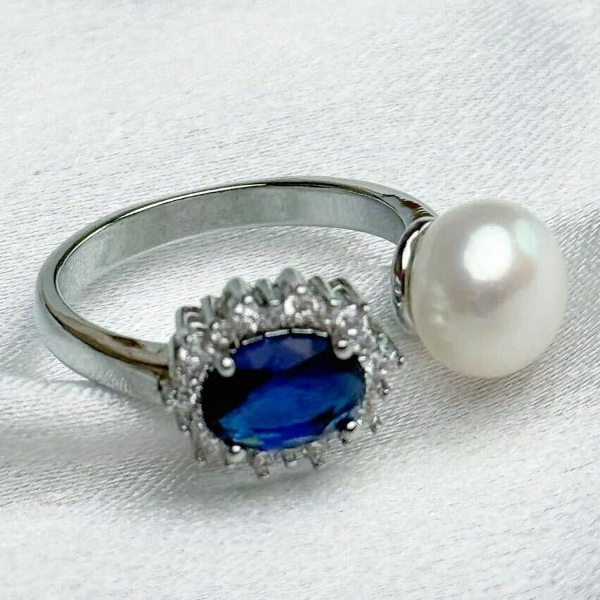本真珠×タンザナイト 7mm 天然パールリング 指輪 の画像2