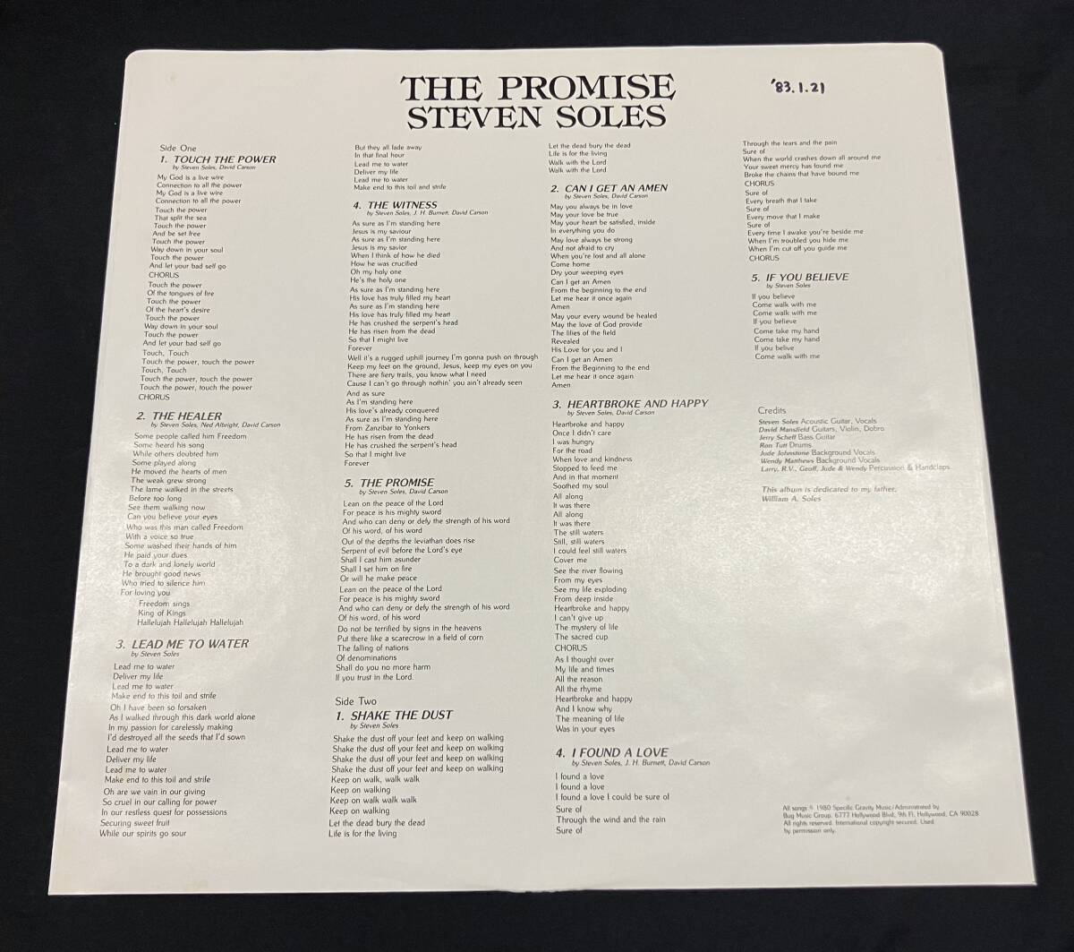 米LP【Steven Soles/The Promise】スティーヴン・ソールズ（CCMアコースティックAOR）_画像6