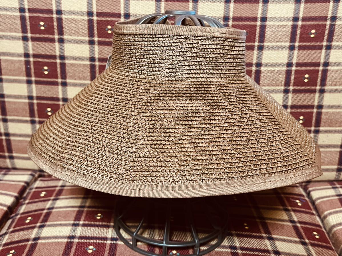 麦わら サンバイザー バックリボン ブラウン 紫外線対策 ストローハット 折り畳み リボン付き UVカット UV対策 つば広 麦わら帽子 小顔の画像4