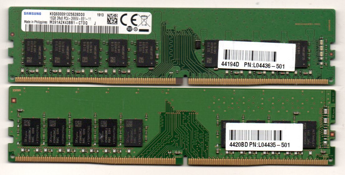 ECC付 ★ DDR4 デスクトップ用メモリ　PC4-2666V-E　２枚セット　16GB+8GB　計 24GB ★ 動作確認済 ★_画像1