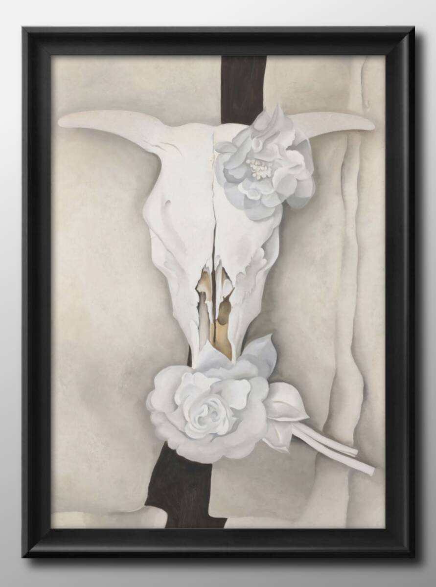 14818■送料無料!!アートポスター　絵画　A3サイズ『ジョージア・オキーフ 雌牛の頭蓋骨とキャラコのバラ』イラスト　北欧　マット紙_画像1