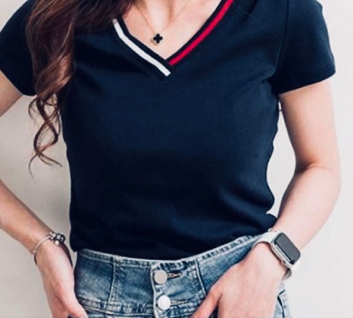 TOMMY HILFIGER トミーヒルフィガー Vネック カットソー　Tシャツ　M ネイビー